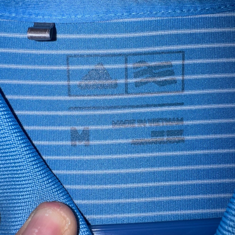Men's Medium Adidas Golf Polo Light Blue Torrey Pines Striped Performance Shirt - Picture 4 of 7
